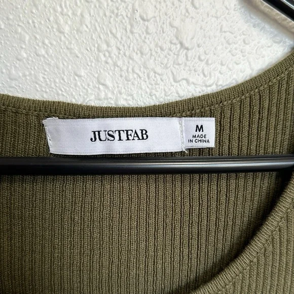 JustFab Olive Green Cold Shoulder Ribbed Knee-Length Dress Size Medium - Picture 5 of 13
